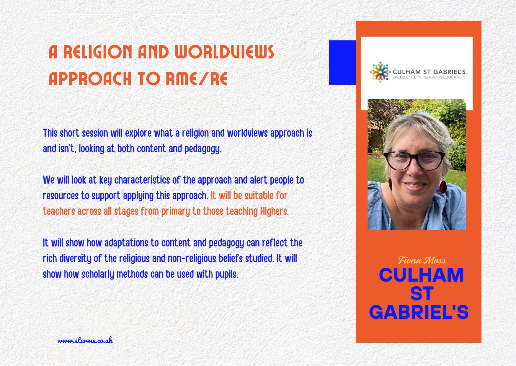 A religion and worldviews approach to RME/RE by Fiona Moss