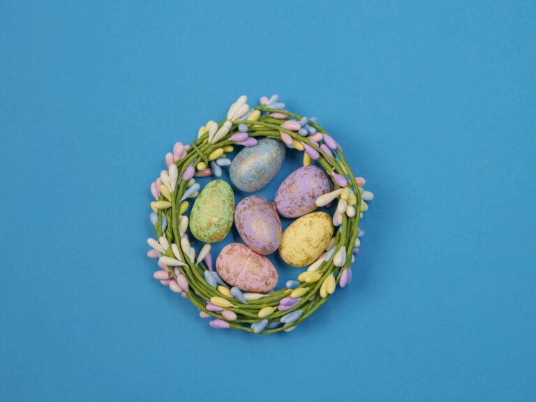 colorful easter eggs in a blue background